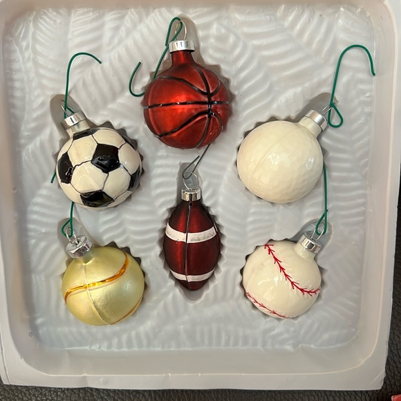 Handcrafted Glass Sports Christmas Ornaments Set of 6 - Picture 2 of 7